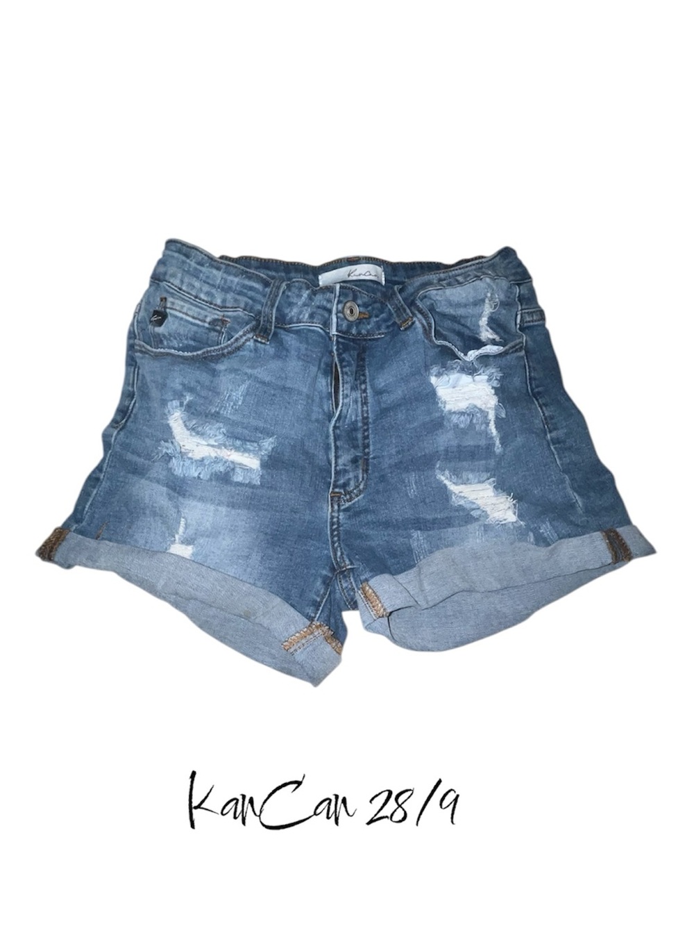 KanCan Washed Distressed Cuffed Jean Shorts - Blue